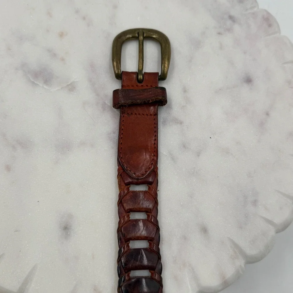 Vintage Tallen Mens Brown Italian Full Grain Leather Ladder Belt Made in Turkey